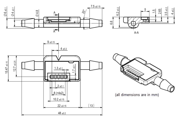 Plan mécanique - Sensirion Capteur de débit liquide LD20-2600B
