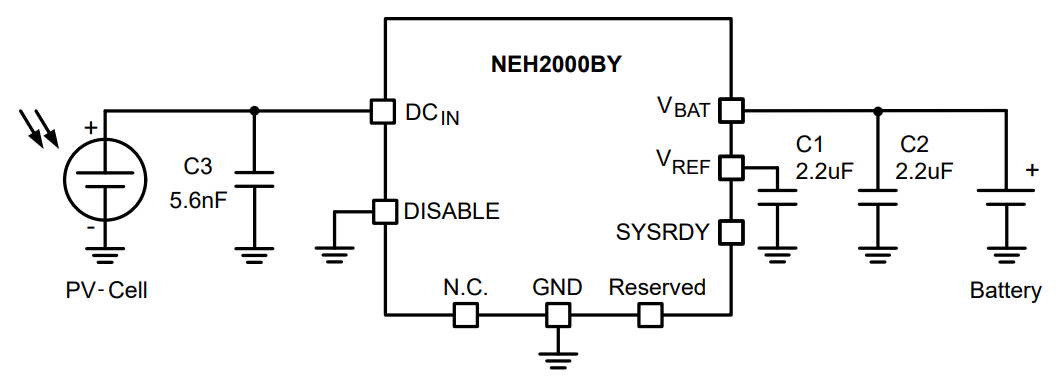 Schéma du circuit d'application - Nexperia PMIC de captage d'énergie NEH2000BYJ
