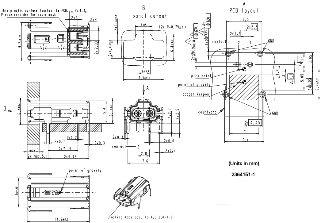 Plan mécanique - TE Connectivity Connecteurs industriels SPE T1 IP20