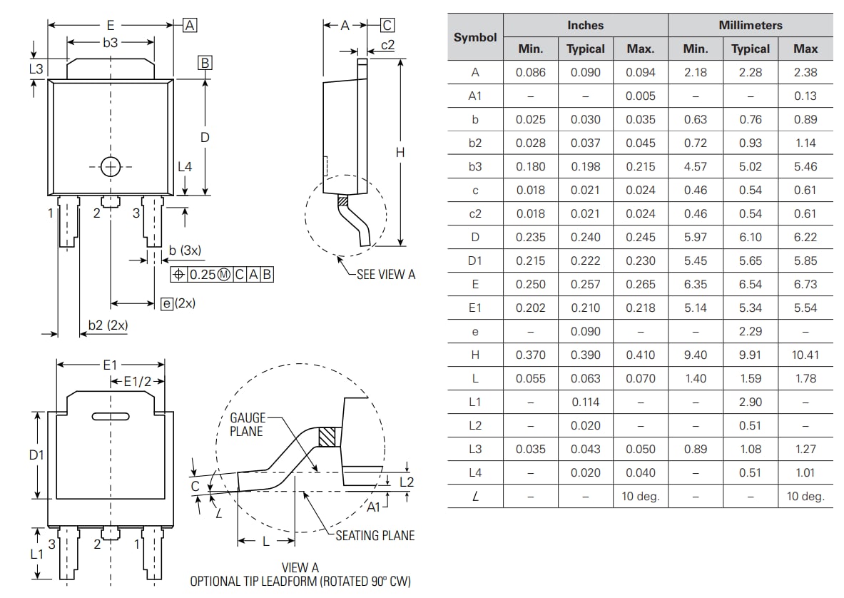 Plan mécanique - Littelfuse MOSFET PolarP ™ IXTY2P50PA