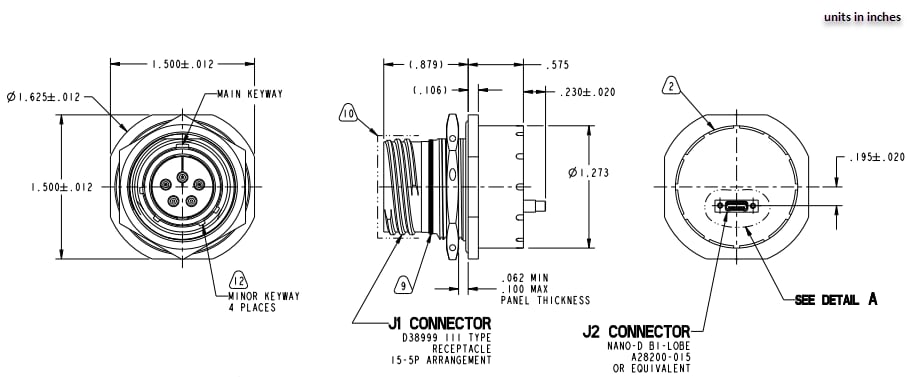 Plan mécanique - Amphenol Aerospace Module émetteur-récepteur optoélectronique MIL circulaire