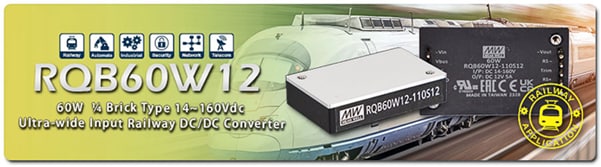 MEAN WELL Convertisseurs CC-CC ferroviaires quart de brique RQB60W12