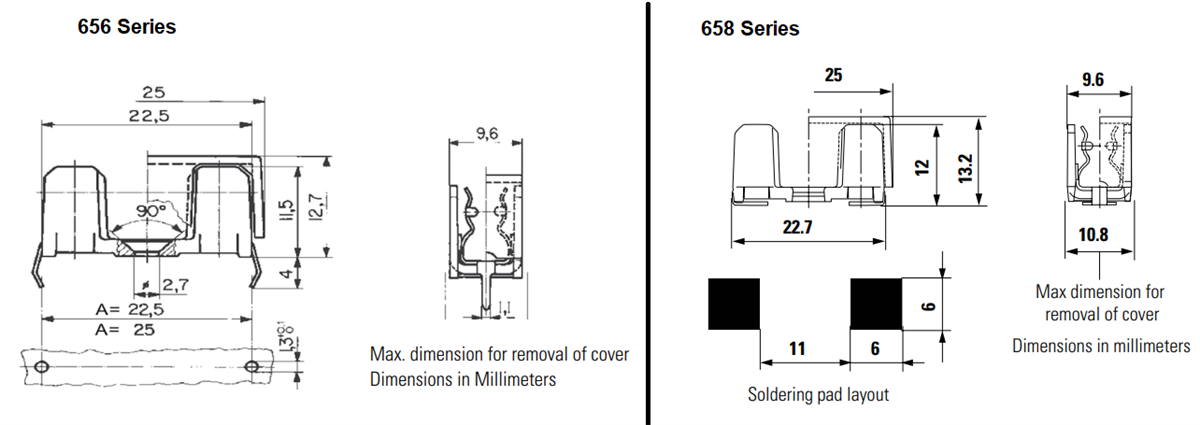 Plan mécanique - Littelfuse Blocs de fusibles séries 656 et 658