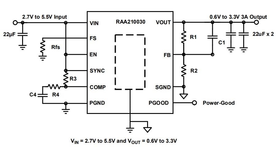 Schéma du circuit d'application - Renesas Electronics Mini module d'alimentation CC/CC abaisseur RAA210030