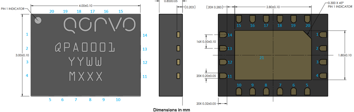Plan mécanique - Qorvo Amplificateurs de pilote GaN QPA0001