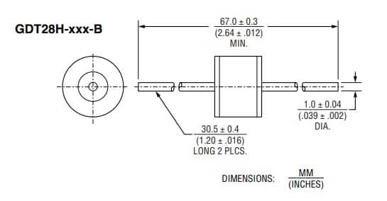 Plan mécanique - Bourns Tubes GDT28H à décharge gazeuse à 2 électrodes