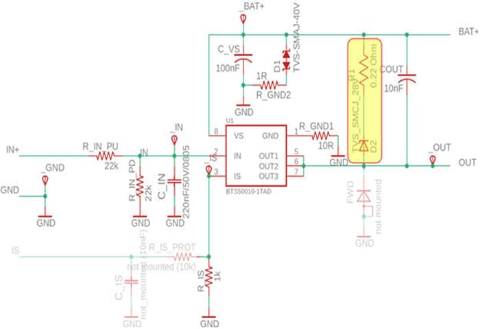 Schéma - Infineon Technologies Cartes de commutation BTS500101TAEx