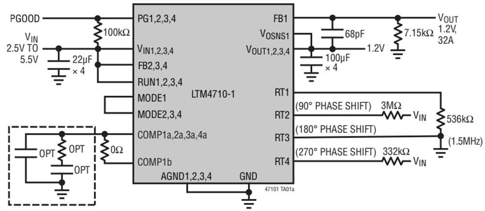 Schéma du circuit d'application - Analog Devices Inc. Régulateur μModule LBLUETOOTH®4710-1