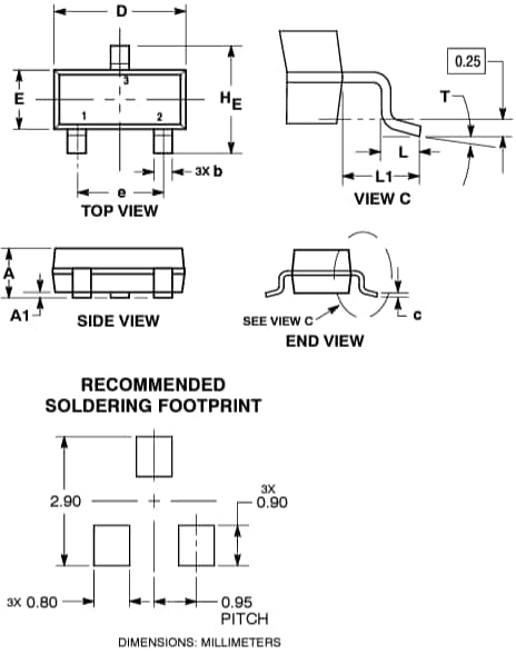 Plan mécanique - onsemi Diode de commutation à signal faible NSVD070AL