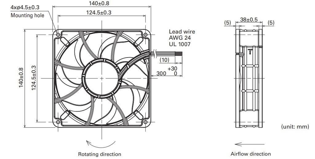 Mechanical Drawing - Sanyo Denki San Ace 140 9RA Low Noise DC Fans