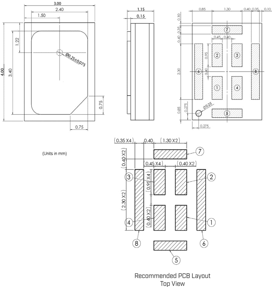 Plan mécanique - Same Sky Microphone MEMS CMM-3424DT-26165-TR