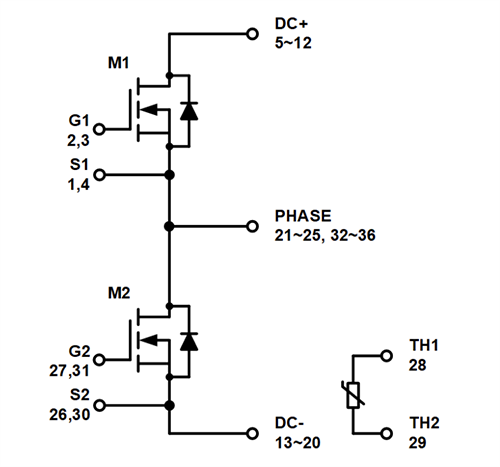 Schéma - onsemi Modules demi-pont EliteSiC NXH00xP120M3F2PTxG