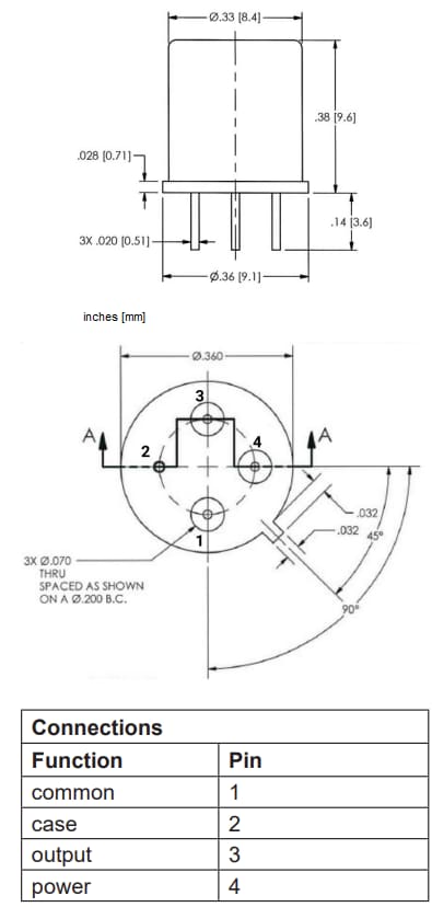 Plan mécanique - Amphenol Wilcoxon Accéléromètres intégrés LVEP-TO5