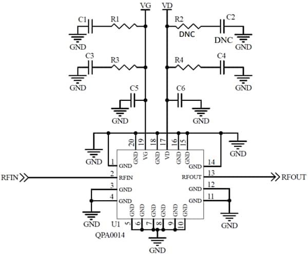 Schéma du circuit d'application - Qorvo Amplificateurs de puissance QPA0812