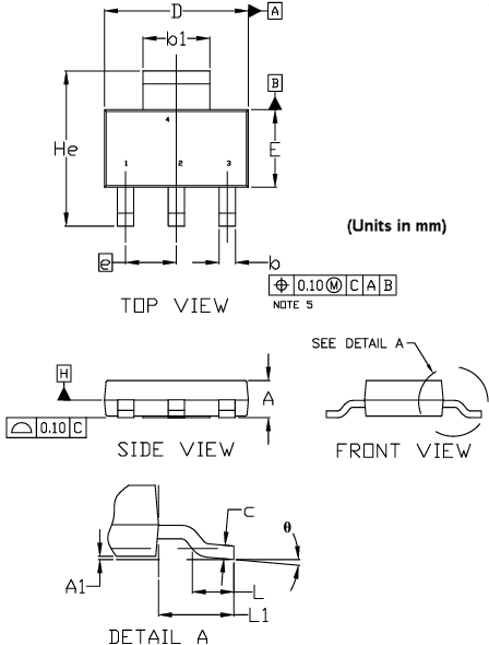 Plan mécanique - onsemi Transistor de puissance bipolaire NSV40301MZ4