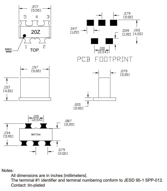 Plan mécanique - Qorvo Transformateur large bande/télévision câblée QPP0020 (rapport 3,06 : 1)