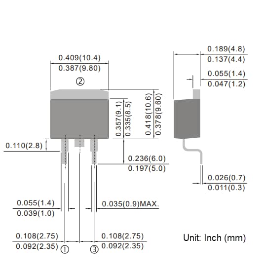 Mechanical Drawing - PANJIT MBR1060DC-AU Schottky Barrier Rectifier