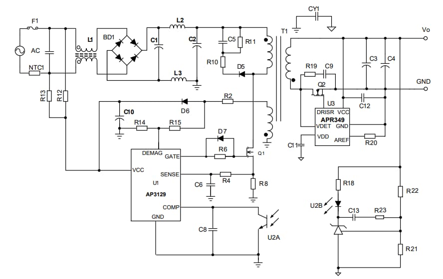 Schéma du circuit d'application - Diodes Incorporated Contrôleur PWM multimode haute performance AP3129