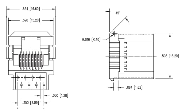 Plan mécanique - Stewart Connector / Cinch Connectivity Solutions Prise verticale modulaire RJ à entrée inférieure