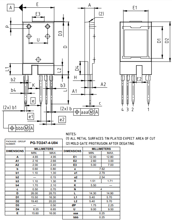 Plan mécanique - Infineon Technologies MOSFET CoolSiC™ 2000 V
