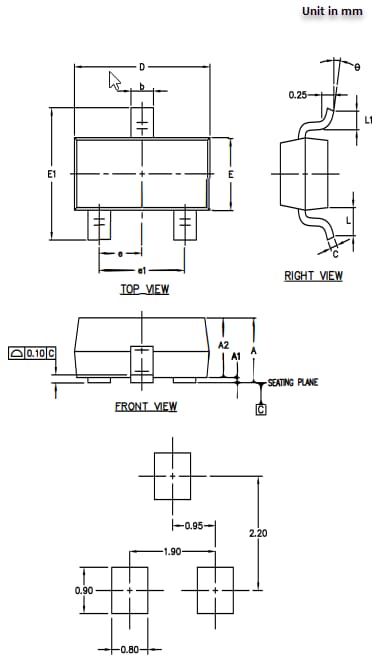 Plan mécanique - Littelfuse Diode TVS bidirectionnelle AQ24COME-02HTG 