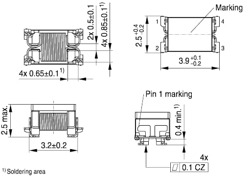 Plan mécanique - EPCOS / TDK Inducteurs à alimentation par câble axial (Power over Coaxial, PoC) ADL32VHC