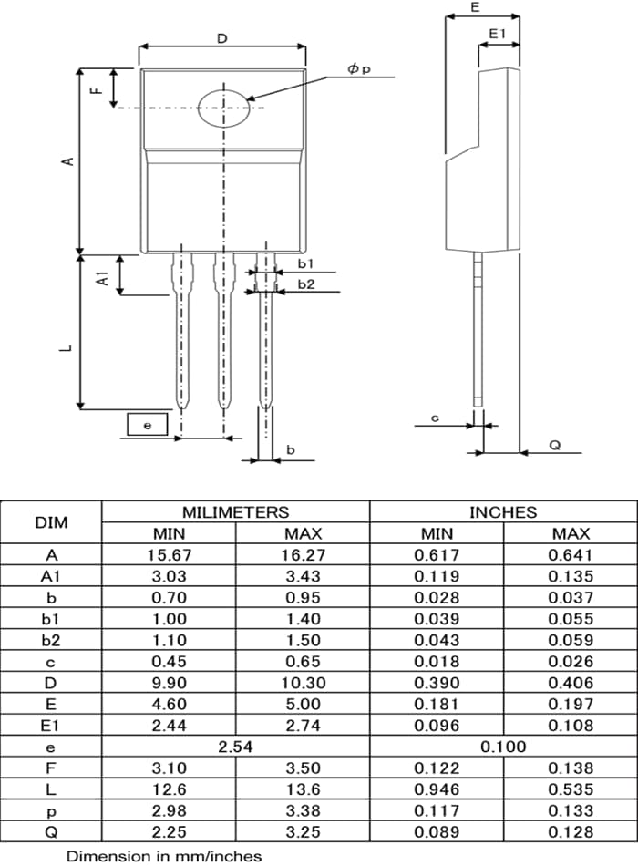 Plan mécanique - ROHM Semiconductor MOSFET de puissance 19 A à canal N R8019KNXC7G 800 V