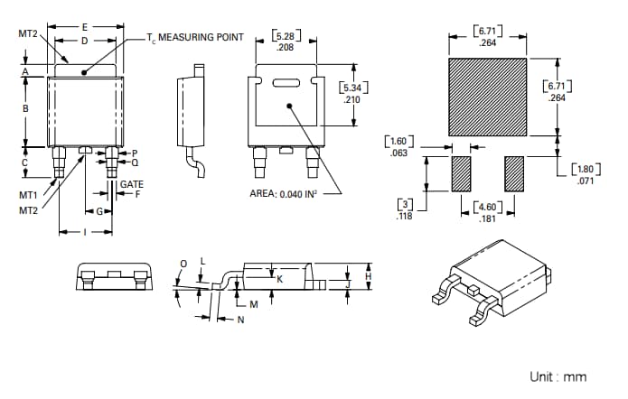 Plan mécanique - Littelfuse TRIAC à auto-protection contre les surtensions 4 A QS8004DHx