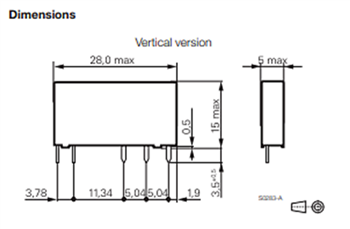 Plan mécanique - TE Connectivity / Schrack Relais de carte PCB Slimline série SNR
