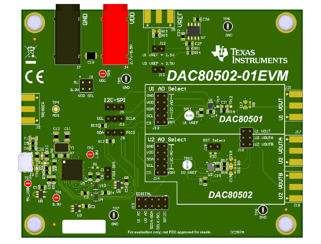 Circuit de localisation - Texas Instruments Module d'évaluation DAC80502-01EVM