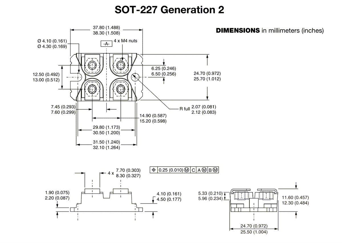 Plan mécanique - Vishay Semiconductors Diodes à barrière de Schottky SiC SOT-227 VS-SC