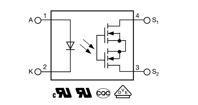 Schéma du circuit d'application - Vishay Semiconductors VOR1060M4 Relais à semi-conducteur 1 forme A