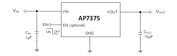 Schéma du circuit d'application - Diodes Incorporated Régulateurs ULDO AP7375x 300 mA