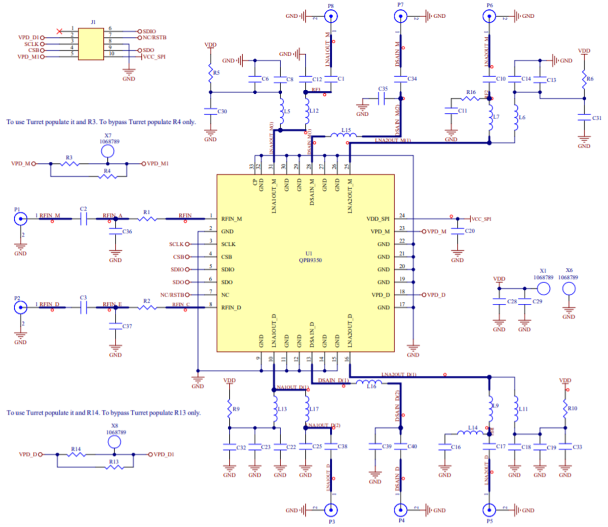 Schéma - Qorvo Carte d'évaluation QPB9350EVB de 0,7 GHz to 1,0 GHz