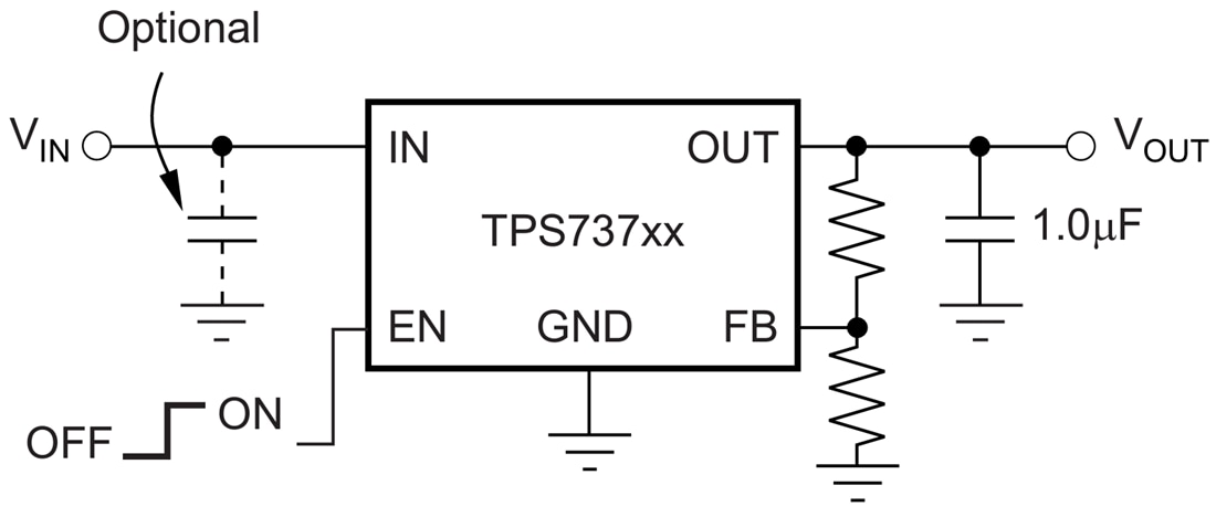 Schéma du circuit d'application - Texas Instruments Régulateurs de tension LDO linéaires TPS737