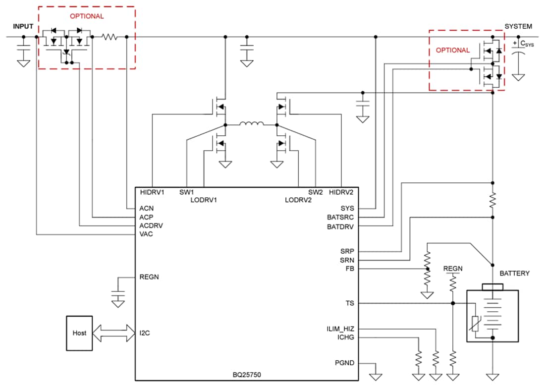 Schéma - Texas Instruments Contrôleur de charge de batterie Buck-Boost bq25750