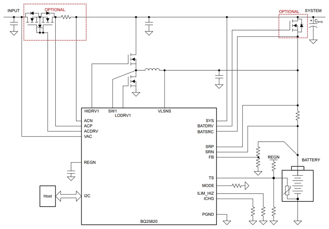 Schéma - Texas Instruments Contrôleur Buck-Boost bidirectionnel bq25758A