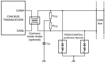 Schéma du circuit d'application - Nexperia Diodes de protection DES PESD1CANFD