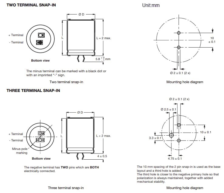 Plan mécanique - Vishay / BC Components Condensateur électrolytique aluminium 156 PUM-SI