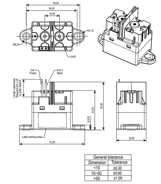 Plan mécanique - TE Connectivity Contacteurs CC haute tension ECP40B
