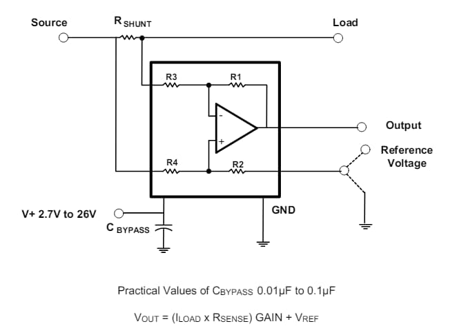 Schéma du circuit d'application - Diodes Incorporated Moniteurs de courant bidirectionnels ZXCT199Q