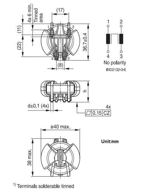 Plan mécanique - EPCOS / TDK Bobines d’arrêt en courant fort SurfIND B82725S2xA0