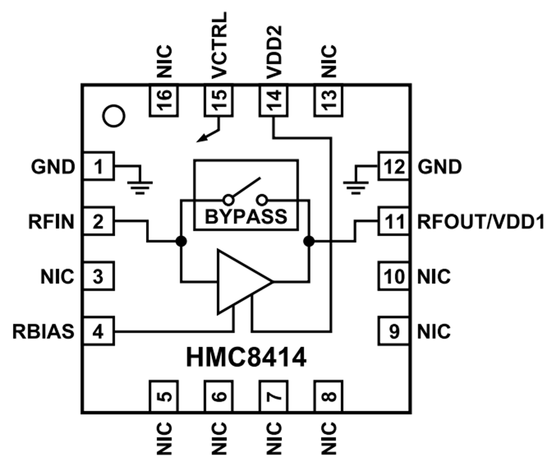 Schéma de principe - Analog Devices Inc. Amplificateurs à faible bruit avec commutateur de dérivation HMC8414