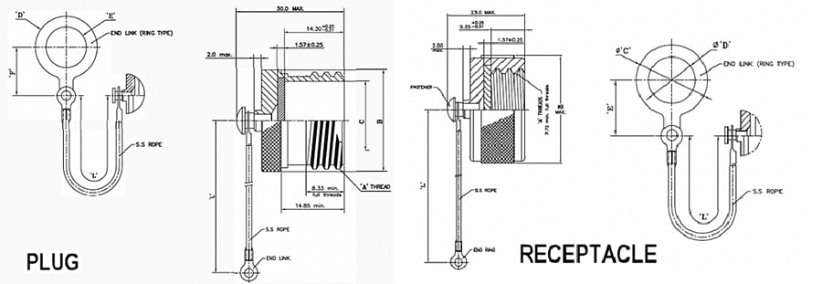 Plan mécanique - Amphenol PCD Connecteurs et prises composites avec capuchon antipoussière D38999