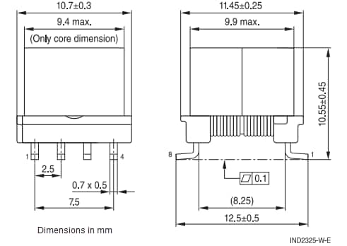 Plan mécanique - EPCOS / TDK Transformateurs de commande de grille IGBT EP9