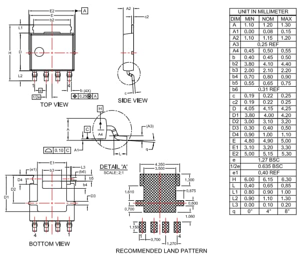 Plan mécanique - onsemi MOSFET de puissance NVMYS9D3N06CL