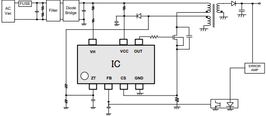 Schéma du circuit d'application - ROHM Semiconductor CI convertisseurs quasi-résonants CC/CC BM1Q0xAFJ-LBE2