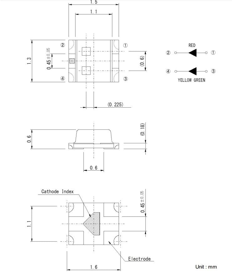 Plan mécanique - ROHM Semiconductor LED à puce SML-522MUSW