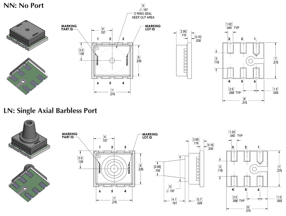 Plan mécanique - Amphenol All Sensors Capteurs de pression AABP