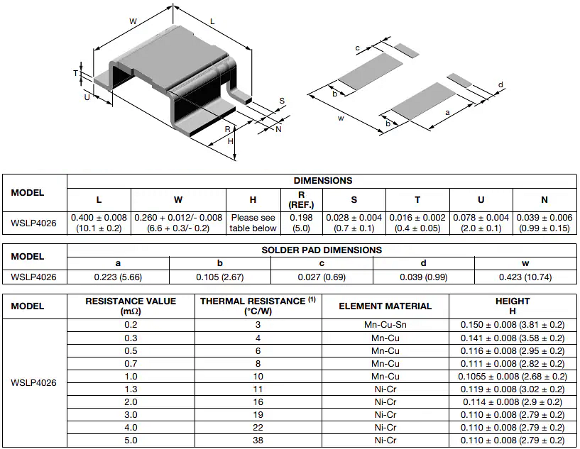 Plan mécanique - Vishay / Dale Résistances Power Metal Strip® WSLP4026